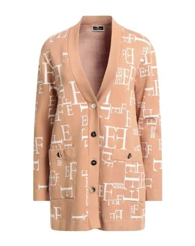 Elisabetta Franchi Woman Cardigan Sand Size 4 Viscose, Polyamide, Polyester In Gold