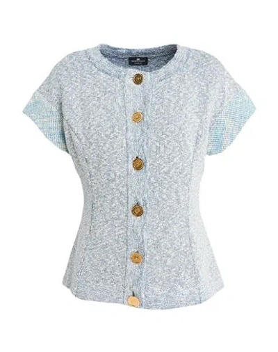 Elisabetta Franchi Woman Cardigan Slate Blue Size 4 Cotton, Viscose, Polyester