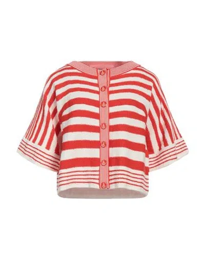 Elisabetta Franchi Woman Cardigan Tomato Red Size 8 Cotton, Viscose