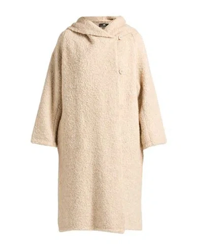 Elisabetta Franchi Woman Coat Beige Size 4 Acrylic, Mohair Wool