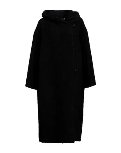 Elisabetta Franchi Woman Coat Black Size 8 Acrylic, Mohair Wool