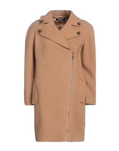 Elisabetta Franchi Woman Coat Camel Size 4 Virgin Wool, Polyamide In Brown