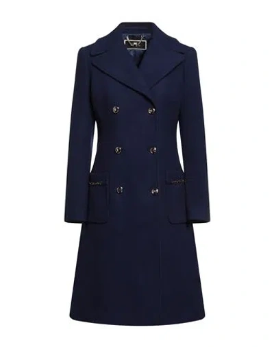 Elisabetta Franchi Woman Coat Navy Size 8 Wool, Polyamide In Blue
