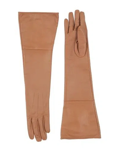 Elisabetta Franchi Woman Gloves Camel Size 8 Ovine Leather