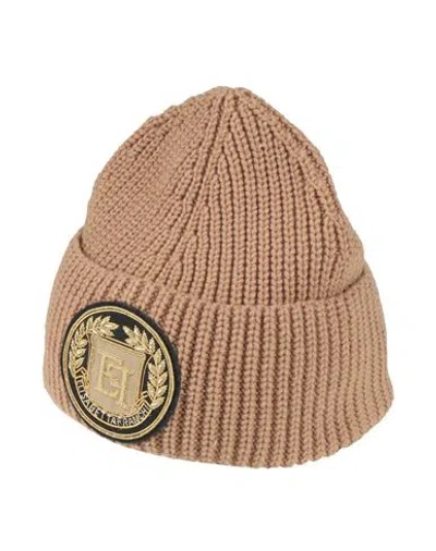 Elisabetta Franchi Woman Hat Camel Size Onesize Virgin Wool, Acrylic, Polyamide, Elastane In Sand
