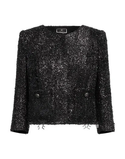 Elisabetta Franchi Woman Jacket Black Size 10 Viscose, Metallic Polyester, Polyester, Cotton, Acetat