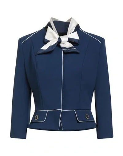 Elisabetta Franchi Woman Jacket Blue Size 10 Polyester, Elastane