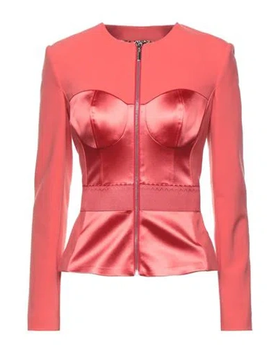 Elisabetta Franchi Woman Jacket Coral Size 2 Viscose, Cotton, Polyamide, Elastane, Acetate In Red