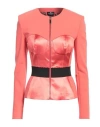 Elisabetta Franchi Woman Jacket Coral Size 4 Viscose, Cotton, Polyamide, Elastane, Acetate In Red