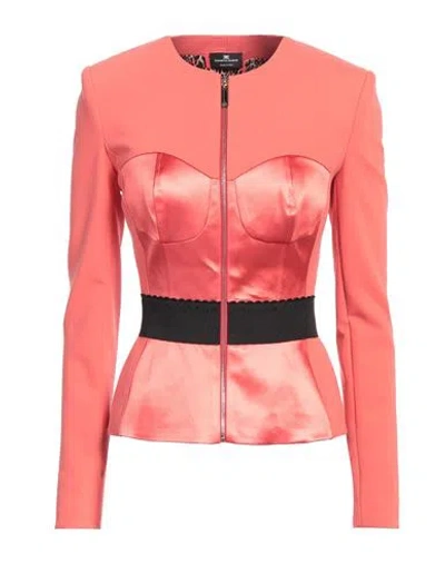 Elisabetta Franchi Woman Jacket Coral Size 4 Viscose, Cotton, Polyamide, Elastane, Acetate In Red