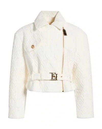 Elisabetta Franchi Woman Jacket Ivory Size 8 Cotton, Elastane In White