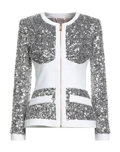 Elisabetta Franchi Woman Jacket Silver Size 8 Polyester, Elastane