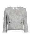 Elisabetta Franchi Woman Jacket Silver Size 6 Viscose, Metallic Polyester, Polyester, Cotton, Acetat In Silver
