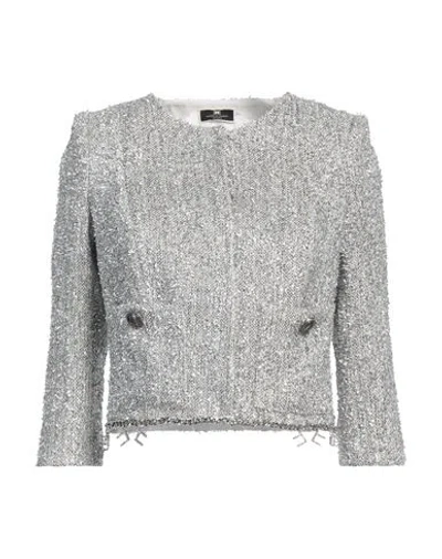 Elisabetta Franchi Woman Jacket Silver Size 6 Viscose, Metallic Polyester, Polyester, Cotton, Acetat