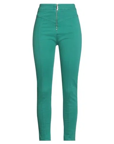 Elisabetta Franchi Woman Jeans Green Size 27 Cotton, Elastomultiester, Elastane, Metal