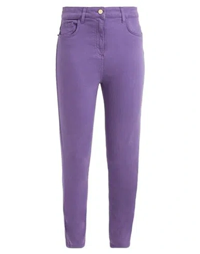 Elisabetta Franchi Woman Jeans Purple Size 32 Cotton, Elastomultiester, Elastane