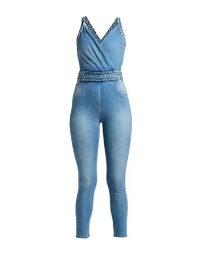 Elisabetta Franchi Woman Jumpsuit Blue Size 12 Cotton, Elastomultiester, Elastane