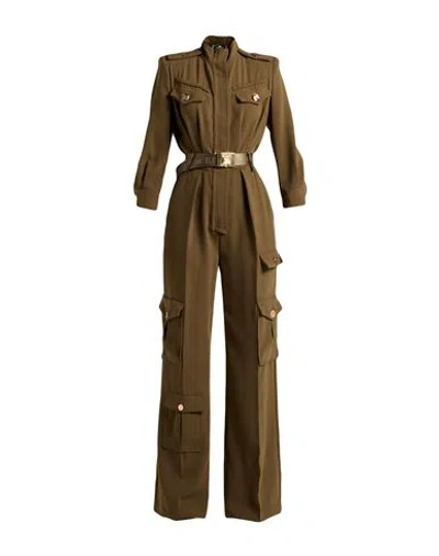 Elisabetta Franchi Woman Jumpsuit Military Green Size 4 Polyester In Brown