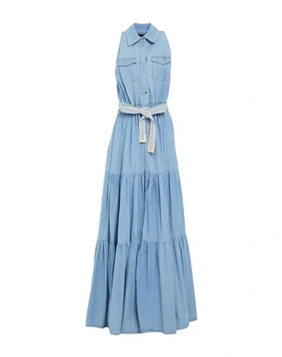 Elisabetta Franchi Woman Maxi Dress Blue Size 6 Cotton, Elastane