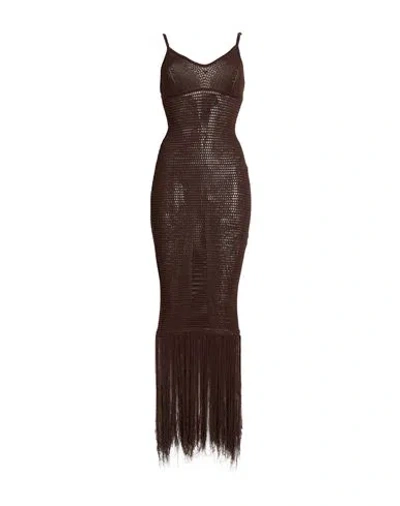 Elisabetta Franchi Woman Maxi Dress Brown Size 4 Viscose, Polyamide