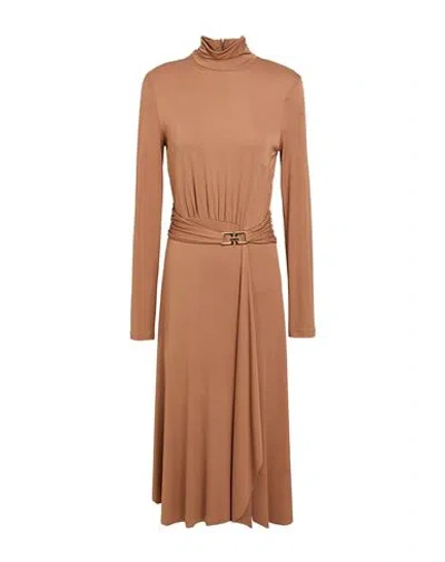 Elisabetta Franchi Woman Maxi Dress Camel Size 10 Viscose, Elastane In Sand