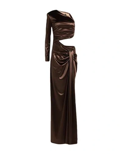 Elisabetta Franchi Woman Maxi Dress Chocolate Brown Size 6 Polyamide, Elastane In Burgundy