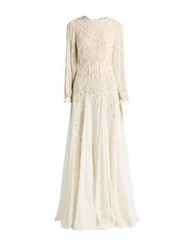 Elisabetta Franchi Woman Maxi Dress Ivory Size 8 Viscose, Plastic, Glass In Neutral