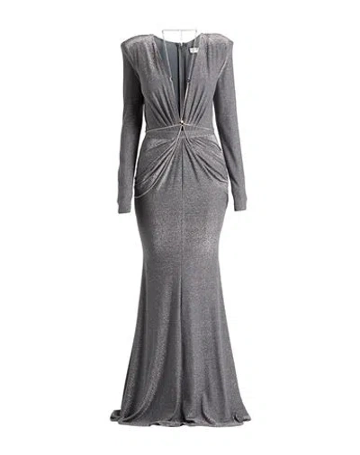 Elisabetta Franchi Woman Maxi Dress Lead Size 4 Viscose, Polyester, Polyamide, Elastane In Gray