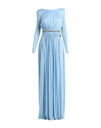Elisabetta Franchi Woman Maxi Dress Light Blue Size 8 Cupro, Elastane In Blue