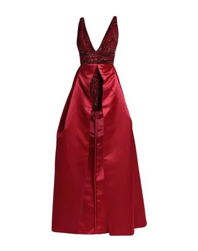 ELISABETTA FRANCHI ELISABETTA FRANCHI WOMAN MAXI DRESS RED SIZE 4 POLYAMIDE, POLYESTER