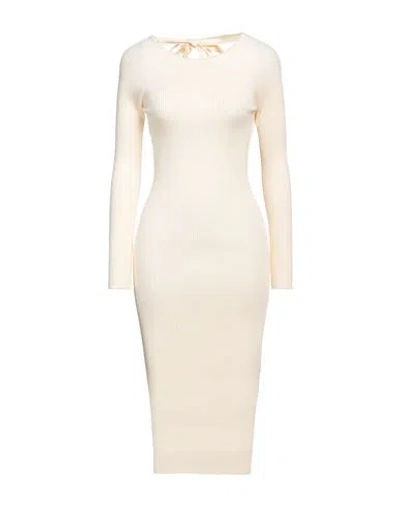 Elisabetta Franchi Woman Midi Dress Beige Size 12 Viscose, Polyester, Polyamide