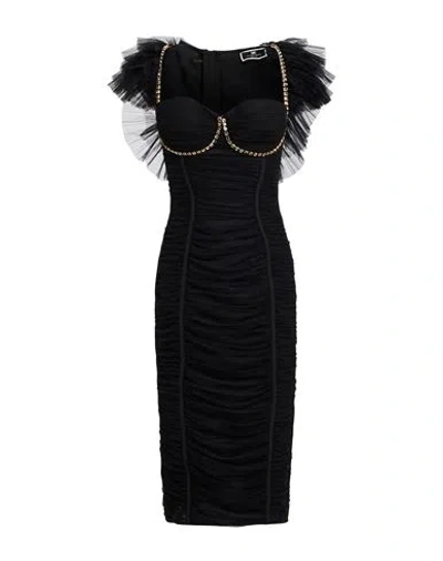 ELISABETTA FRANCHI ELISABETTA FRANCHI WOMAN MIDI DRESS BLACK SIZE 4 POLYAMIDE, ELASTANE