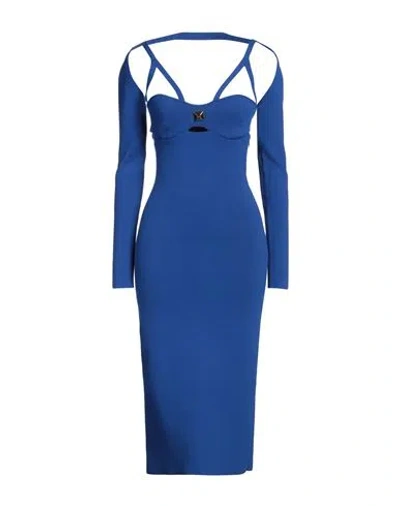 Elisabetta Franchi Woman Midi Dress Bright Blue Size 4 Viscose, Polyester, Polyamide, Elastane