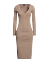 Elisabetta Franchi Woman Midi Dress Camel Size 10 Viscose, Polyester, Elastane In Beige