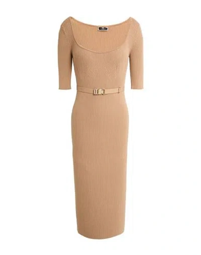 Elisabetta Franchi Woman Midi Dress Camel Size 12 Viscose, Polyester In Brown