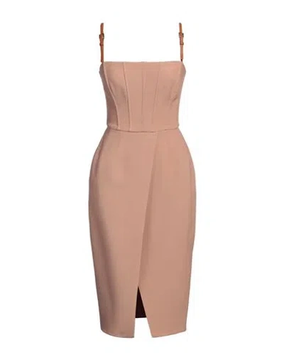 Elisabetta Franchi Woman Midi Dress Camel Size 4 Wool, Viscose, Silk, Synthetic Fibers In Pink