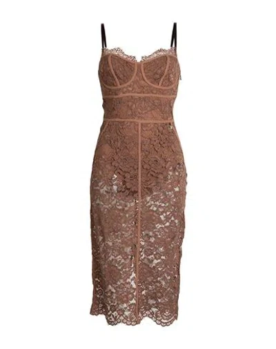 Elisabetta Franchi Woman Midi Dress Chocolate Brown Size 8 Polyamide, Viscose, Polyester, Elastane