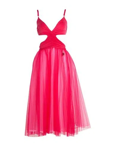 Elisabetta Franchi Woman Midi Dress Fuchsia Size 4 Cupro, Elastane, Polyamide In Pink