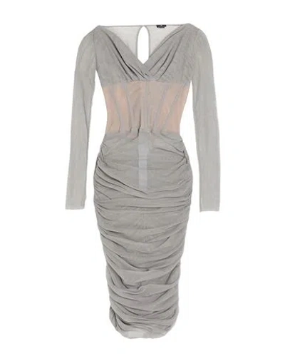 Elisabetta Franchi Woman Midi Dress Grey Size 8 Cotton, Elastane