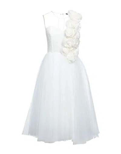 Elisabetta Franchi Woman Midi Dress Ivory Size 8 Viscose, Silk, Polyamide In White