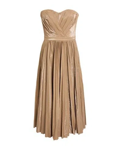 Elisabetta Franchi Woman Midi Dress Light Brown Size 6 Viscose, Polyester, Cotton, Metallic Fiber, P In Neutral