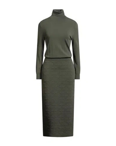 Elisabetta Franchi Woman Midi Dress Military Green Size 8 Viscose, Polyamide, Polyester