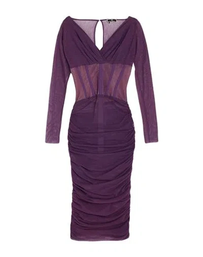 Elisabetta Franchi Woman Midi Dress Purple Size 8 Cotton, Elastane