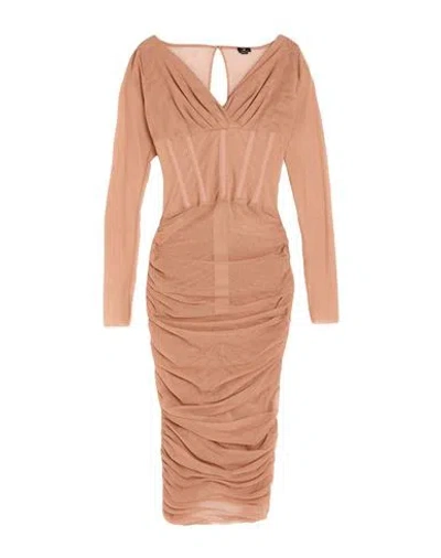 Elisabetta Franchi Woman Midi Dress Sand Size 6 Cotton, Elastane