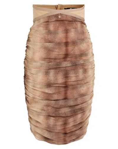 Elisabetta Franchi Woman Midi Skirt Beige Size 6 Silk, Polyamide, Elastane In Brown