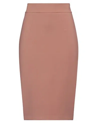 Elisabetta Franchi Woman Midi Skirt Cocoa Size 4 Polyester, Elastane In Brown