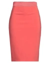 Elisabetta Franchi Woman Midi Skirt Coral Size 4 Polyester, Elastane, Rubber In Red