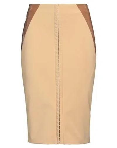 Elisabetta Franchi Woman Midi Skirt Sand Size 4 Polyamide, Elastane, Polyester In Beige