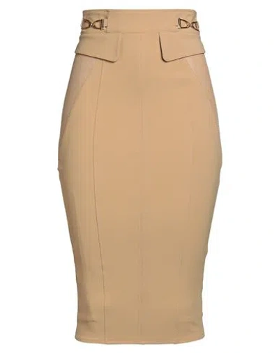 Elisabetta Franchi Woman Midi Skirt Sand Size 6 Polyamide, Elastane, Viscose In Brown