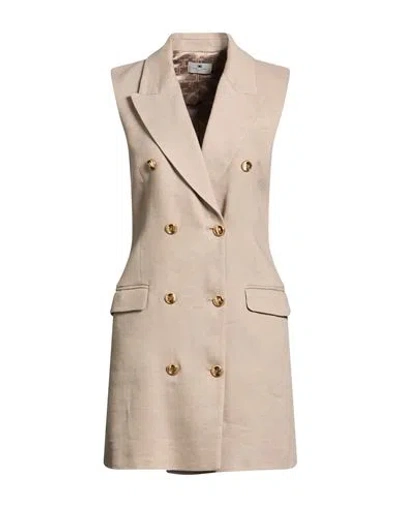 Elisabetta Franchi Tailored Sleeveless Dress In Sky-hued Linen-viscose Blend In Neutral